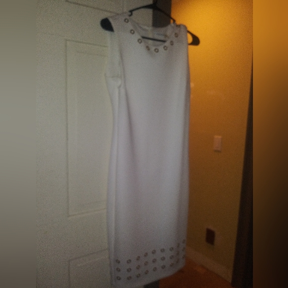 Dresses Calvin Klein Cream Body Con Tea Length Dress Poshmark